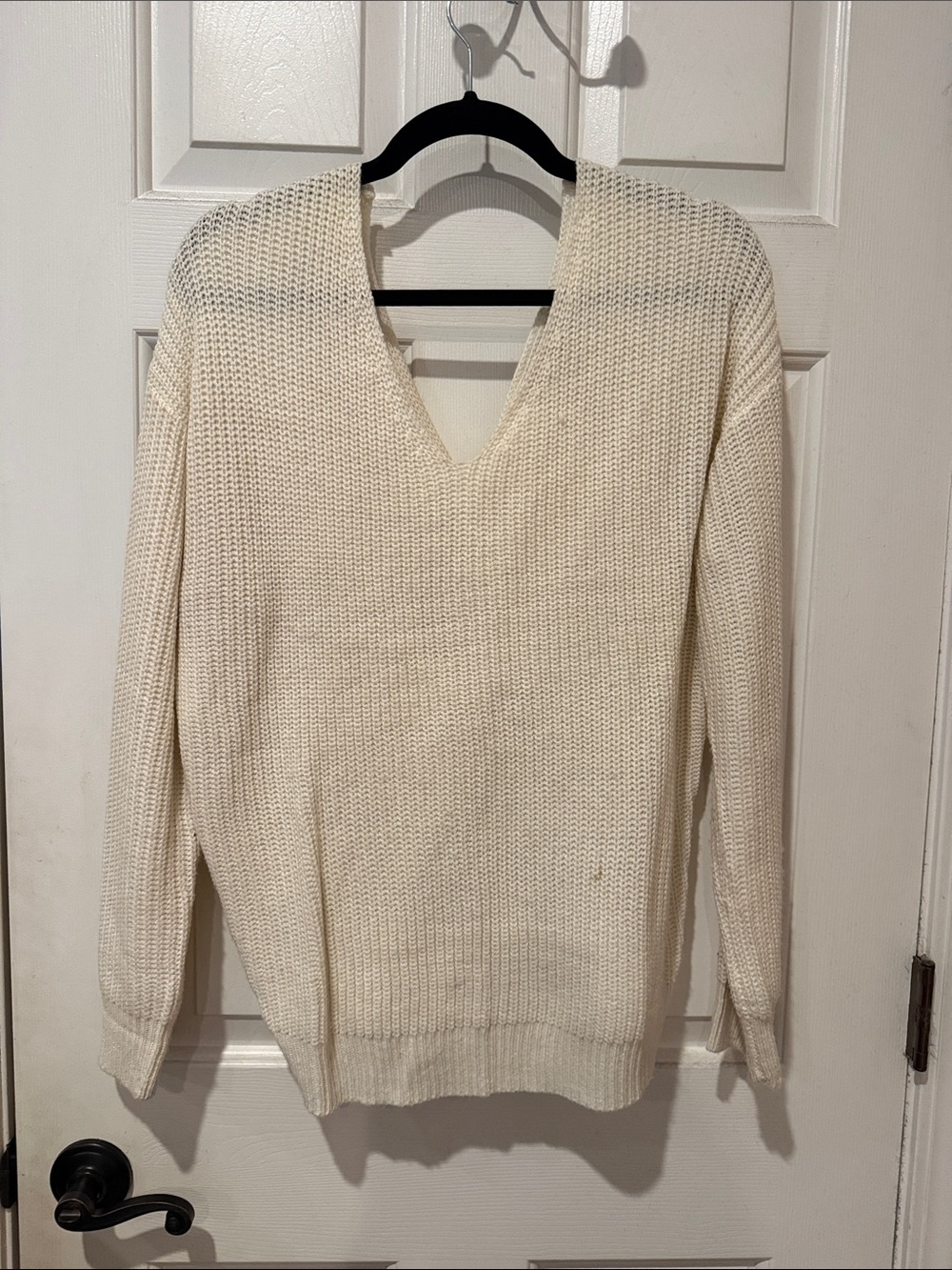 Love Tree Cream Off-the-Shoulder V-Neck Knit Sweater